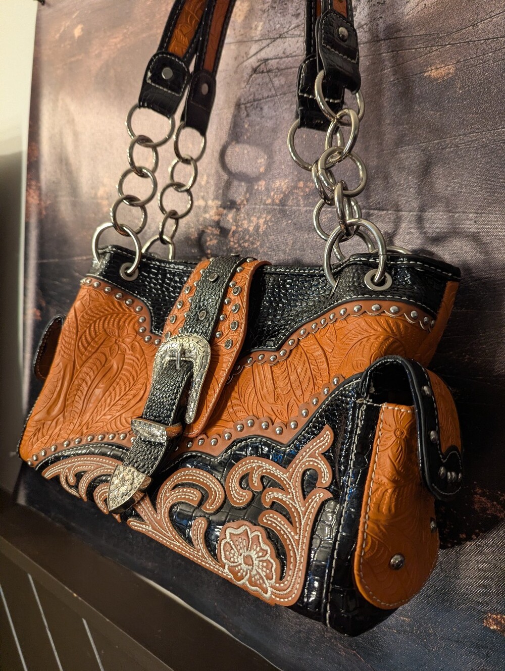 Western Buckle Rhinestone Bag